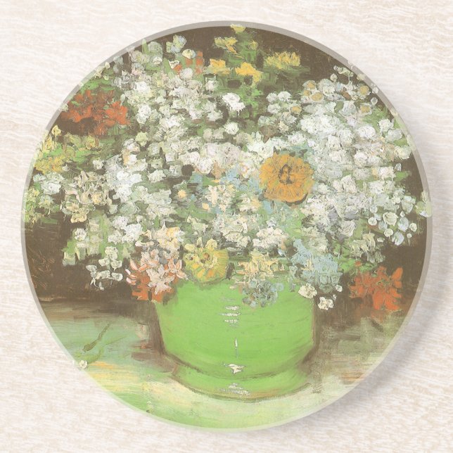 Vincent van Gogh - Vase with Zinnias and Flowers Drink Coaster (Front)