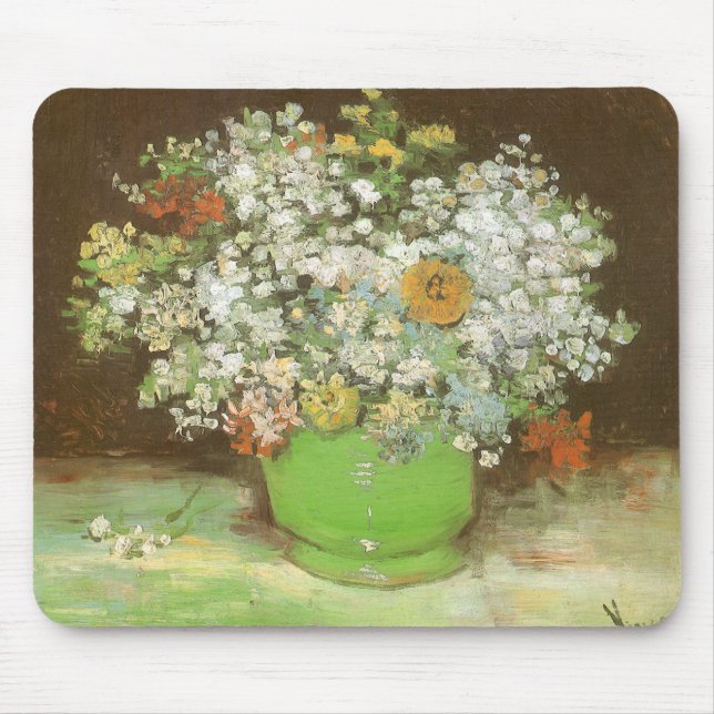 Vincent van Gogh - Vase with Zinnias and Flowers Mouse Pad (Front)