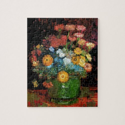 Vincent Van Gogh _ Vase With Zinnias Fine Art Jigsaw Puzzle