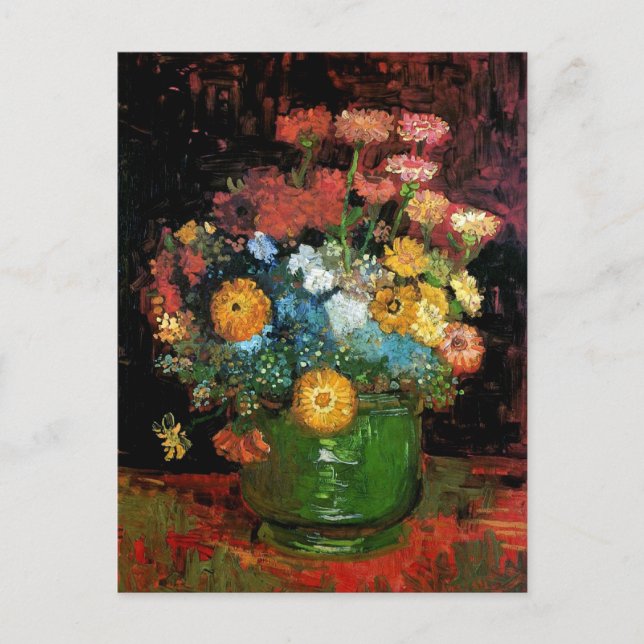 Vincent Van Gogh - Vase With Zinnias Fine Art Postcard (Front)