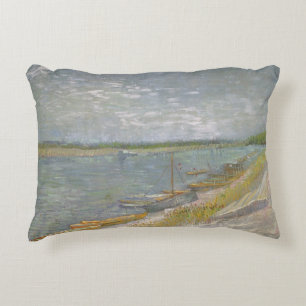 Vincent van Gogh - View of a River w Rowing Boats Accent Pillow
