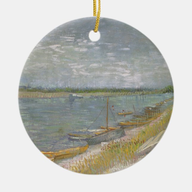 Vincent van Gogh - View of a River w Rowing Boats Ceramic Ornament (Front)