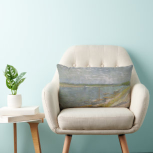 Vincent van Gogh - View of a River w Rowing Boats Lumbar Pillow