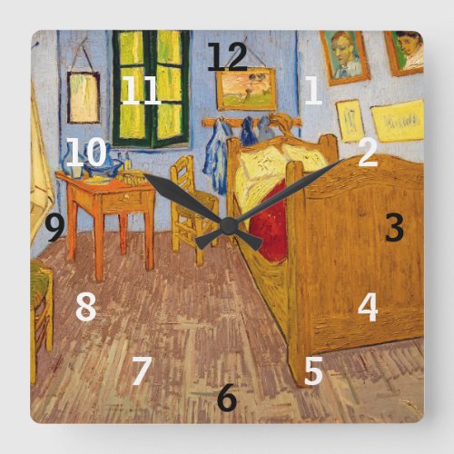 Vincent van Gogh _ Vincents Bedroom in Arles Square Wall Clock