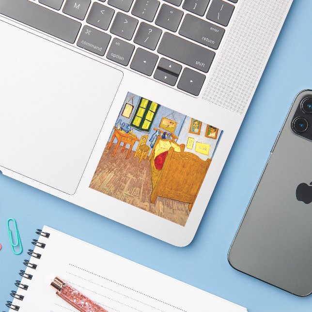 Vincent van Gogh - Vincent's Bedroom in Arles Sticker (Laptop w/ iPhone)
