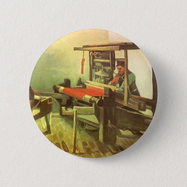 Vincent van Gogh Weaver Facing Left Spinning Wheel Button (Front)