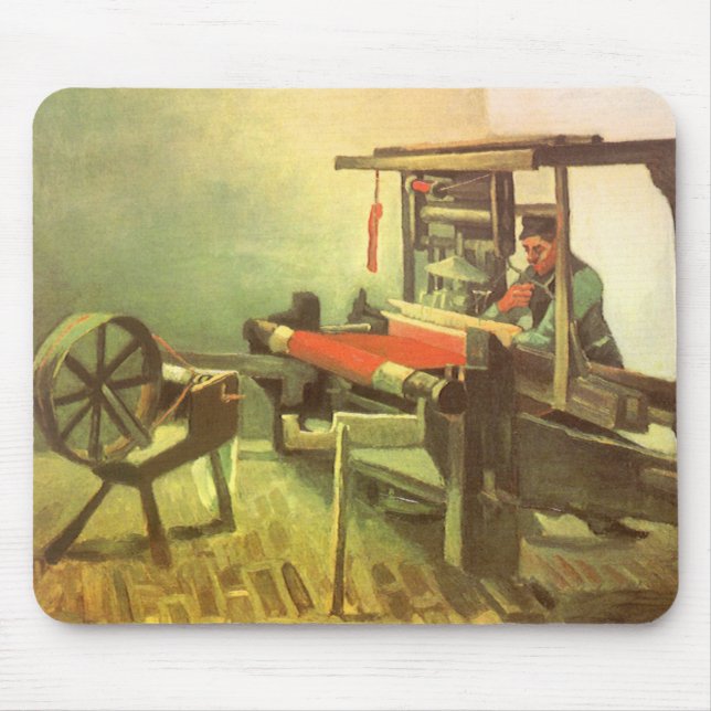 Vincent van Gogh Weaver Facing Left Spinning Wheel Mouse Pad (Front)