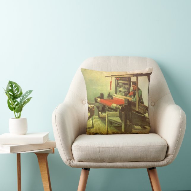 Vincent van Gogh Weaver Facing Left Spinning Wheel Throw Pillow (Chair)