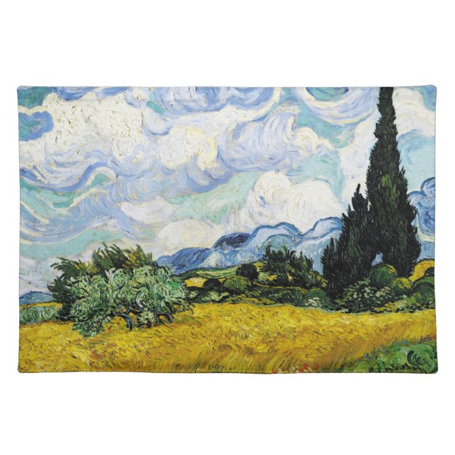 Vincent Van Gogh Wheat Field with Cypresses (1889) Cloth Placemat (Front)