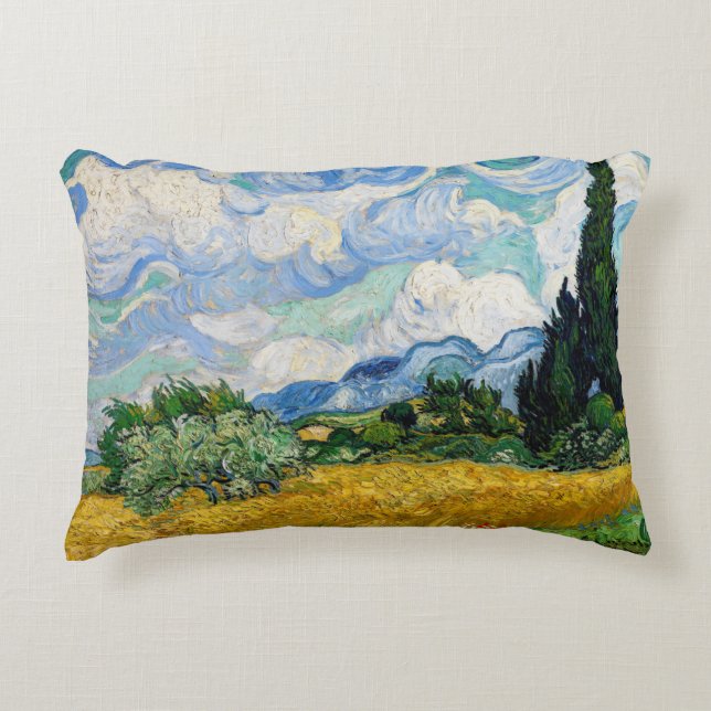 Vincent Van Gogh - Wheat Field with Cypresses Accent Pillow (Front)