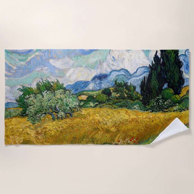 Vincent Van Gogh - Wheat Field with Cypresses Beach Towel (Front)