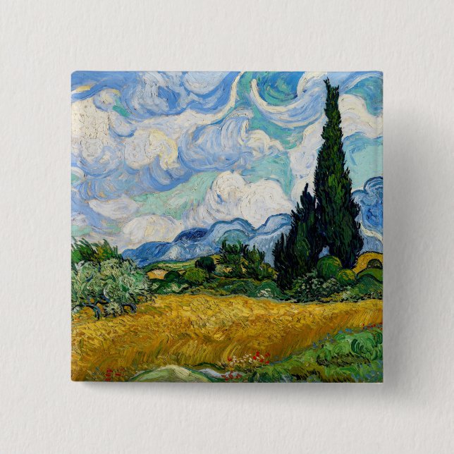 Vincent Van Gogh - Wheat Field with Cypresses Button (Front)