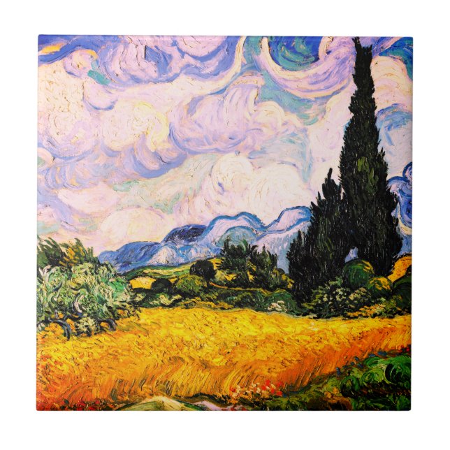 Vincent Van Gogh Wheat Field with Cypresses   Ceramic Tile (Front)