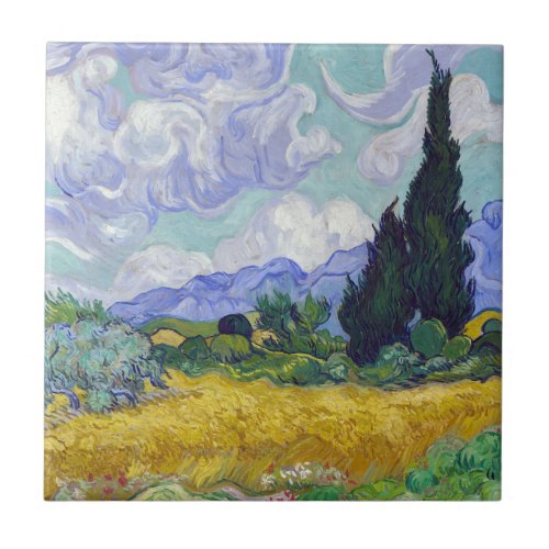 Vincent Van Gogh _ Wheat Field with Cypresses Ceramic Tile