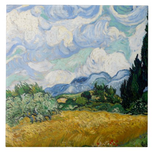 Vincent van Gogh _ Wheat Field with Cypresses Ceramic Tile
