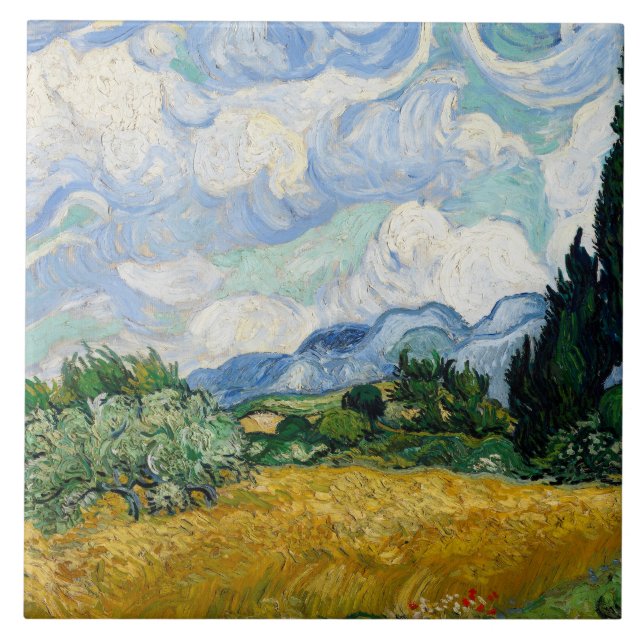 Vincent van Gogh - Wheat Field with Cypresses Ceramic Tile (Front)