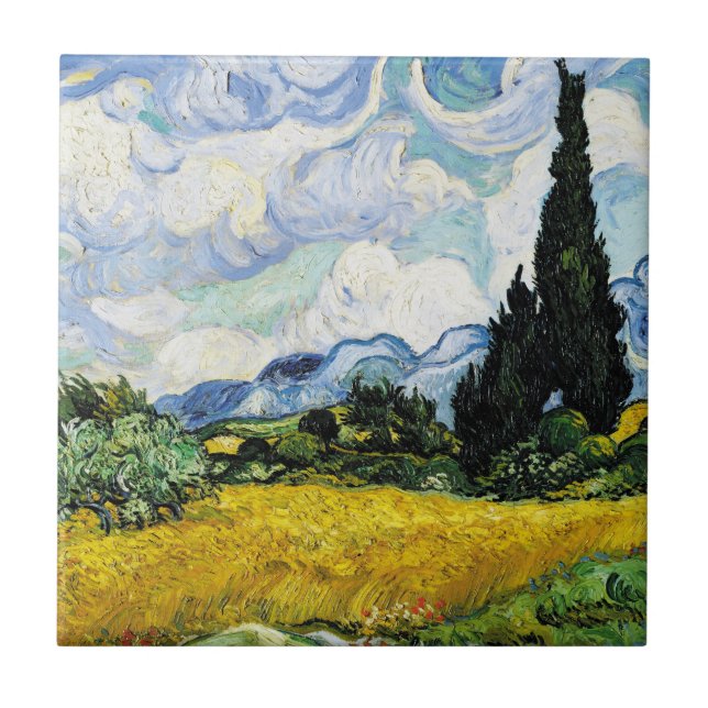 Vincent Van Gogh Wheat Field with Cypresses   Ceramic Tile (Front)