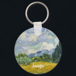 Vincent Van Gogh Wheat Field with Cypresses Custom Keychain<br><div class="desc">Beautiful artwork from 1889 by the famous painter Vincent Van Gogh,  one of my favorite artists from the impressionist period. This impressionism landscape art features tall green cypresses set against pretty swirling clouds above a wheat field.</div>