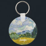 Vincent Van Gogh Wheat Field with Cypresses Custom Keychain<br><div class="desc">Beautiful artwork from 1889 by the famous painter Vincent Van Gogh,  one of my favorite artists from the impressionist period. This impressionism landscape art features tall green cypresses set against pretty swirling clouds above a wheat field.</div>