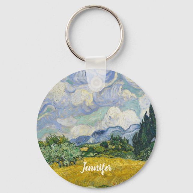 Vincent Van Gogh Wheat Field with Cypresses Custom Keychain (Front)