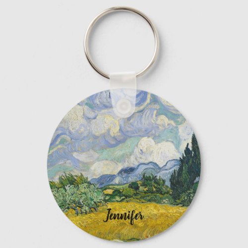 Vincent Van Gogh Wheat Field with Cypresses Custom Keychain