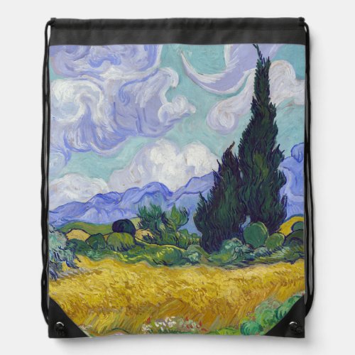 Vincent Van Gogh _ Wheat Field with Cypresses Drawstring Bag