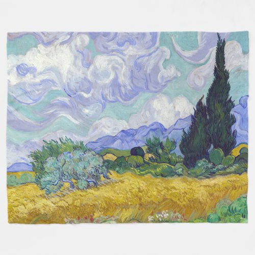 Vincent Van Gogh _ Wheat Field with Cypresses Fleece Blanket