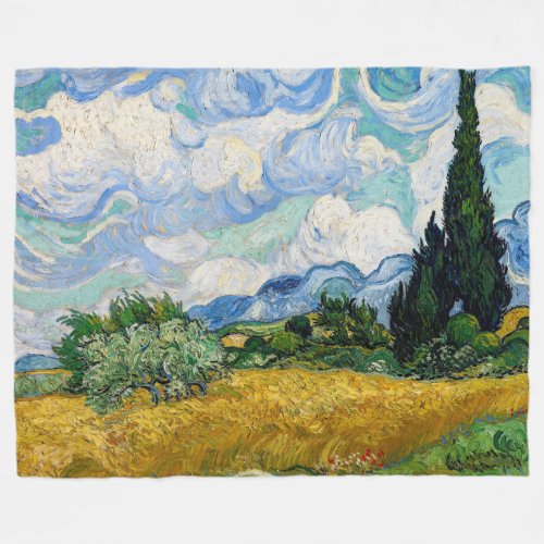 Vincent Van Gogh _ Wheat Field with Cypresses Fleece Blanket