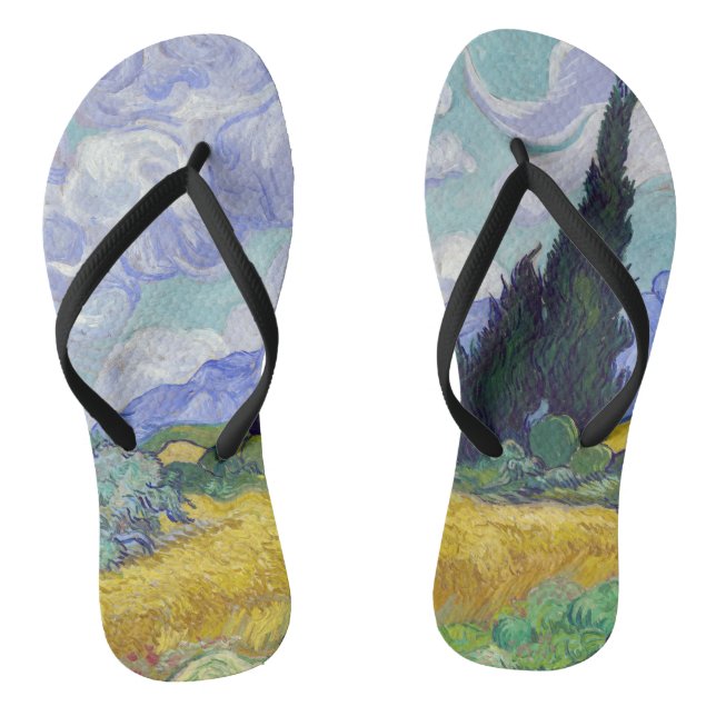 Vincent Van Gogh - Wheat Field with Cypresses Flip Flops (Footbed)
