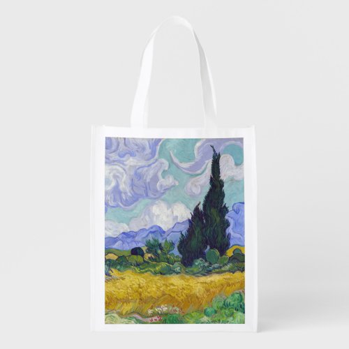 Vincent Van Gogh _ Wheat Field with Cypresses Grocery Bag