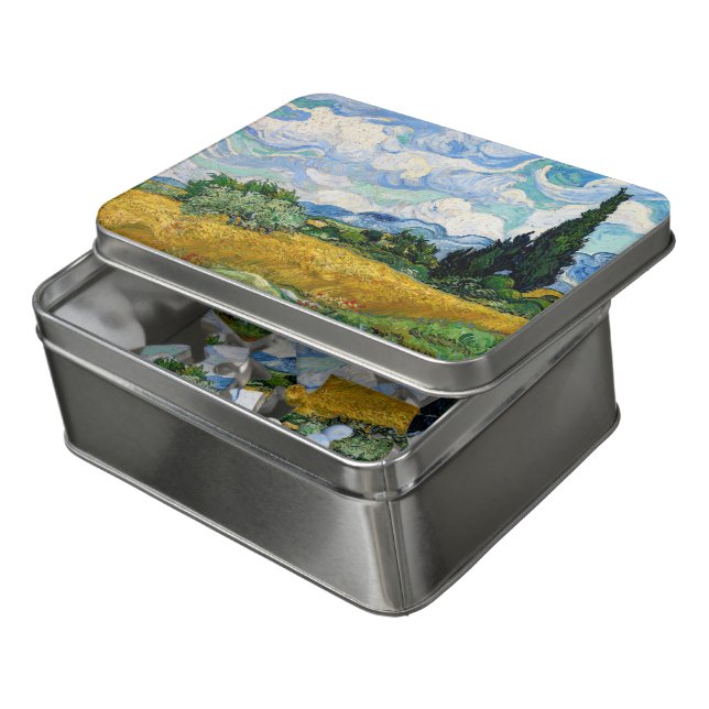 Vincent Van Gogh - Wheat Field with Cypresses Jigsaw Puzzle (Lid Open)