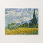 Vincent Van Gogh Wheat Field with Cypresses Jigsaw Puzzle<br><div class="desc">Beautiful vintage artwork from 1889 by the famous painter Vincent Van Gogh,  one of my favorite artists from the impressionist period. This impressionism landscape art features tall green cypresses set against pretty swirling clouds above a wheat field.</div>
