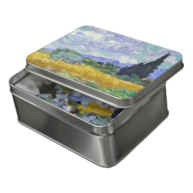 Vincent Van Gogh - Wheat Field with Cypresses Jigsaw Puzzle (Lid Open)