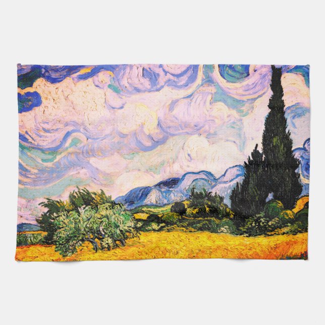 Vincent Van Gogh Wheat Field with Cypresses  Kitchen Towel (Horizontal)