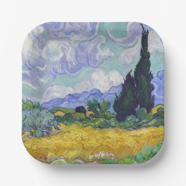 Vincent Van Gogh - Wheat Field with Cypresses Paper Plates (Front)