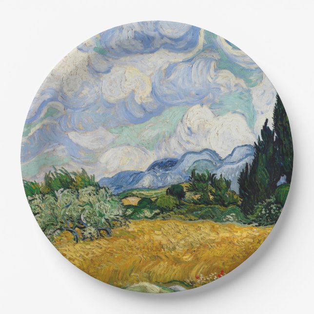 Vincent Van Gogh Wheat Field With Cypresses Paper Plates (Front)