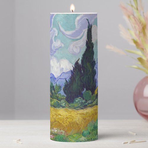 Vincent Van Gogh _ Wheat Field with Cypresses Pillar Candle
