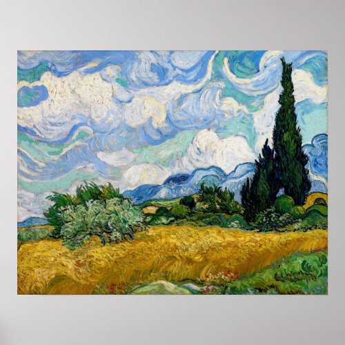 Vincent Van Gogh _ Wheat Field with Cypresses Poster