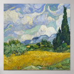 Vincent Van Gogh Wheat Field with Cypresses Poster<br><div class="desc">Beautiful artwork from 1889 by the famous painter Vincent Van Gogh,  one of my favorite artists from the impressionist period. This impressionism landscape art features tall green cypresses set against pretty swirling clouds above a wheat field.</div>