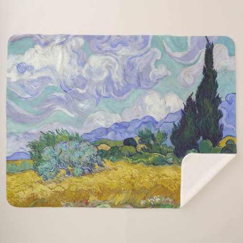 Vincent Van Gogh _ Wheat Field with Cypresses Sherpa Blanket