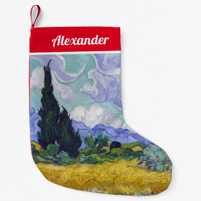 Vincent Van Gogh - Wheat Field with Cypresses Small Christmas Stocking (Front)