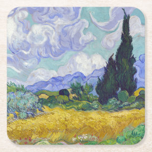 Vincent Van Gogh - Wheat Field with Cypresses Square Paper Coaster