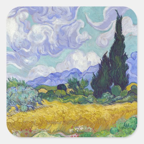 Vincent Van Gogh _ Wheat Field with Cypresses Square Sticker