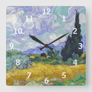 Vincent Van Gogh - Wheat Field with Cypresses Square Wall Clock