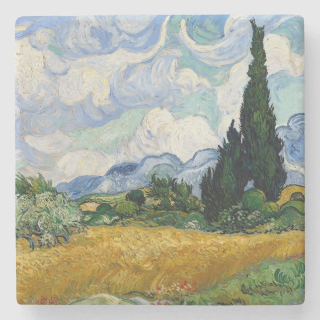 Vincent Van Gogh Wheat Field With Cypresses Stone Coaster (Front)