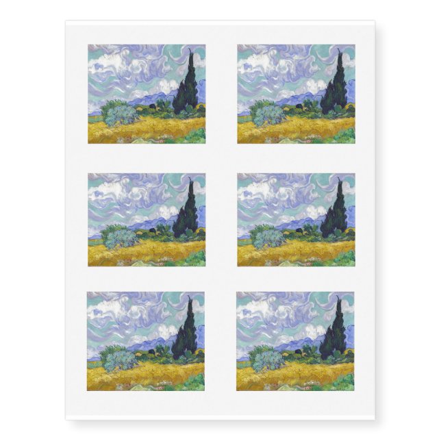 Vincent Van Gogh - Wheat Field with Cypresses Temporary Tattoos (Front)