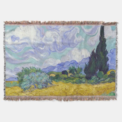 Vincent Van Gogh _ Wheat Field with Cypresses Throw Blanket