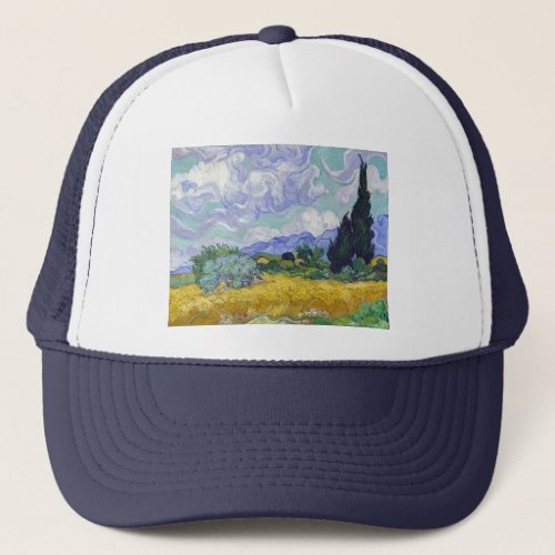 Vincent Van Gogh _ Wheat Field with Cypresses Trucker Hat