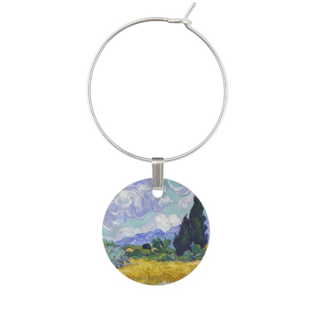 Vincent Van Gogh - Wheat Field with Cypresses Wine Charm (Front)