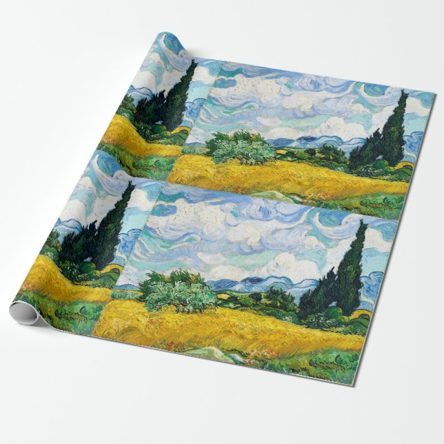 Vincent Van Gogh Wheat Field with Cypresses Wrapping Paper (Unrolled)